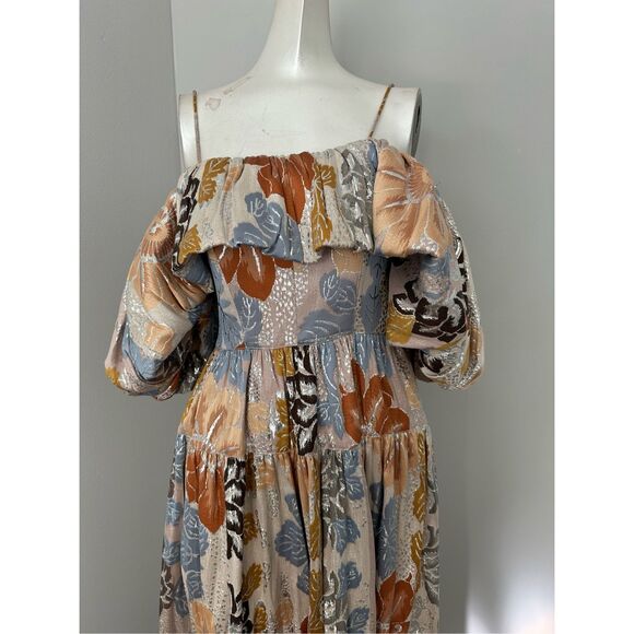 NWT ULLA JOHNSON Izra Metallic Floral Off The Shoulder Maxi Dress - Picture 3 of 10